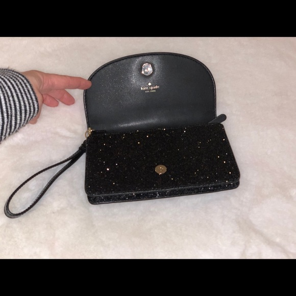 BNWT Kate Spade Black Glitter odette wristlet - Picture 3 of 6
